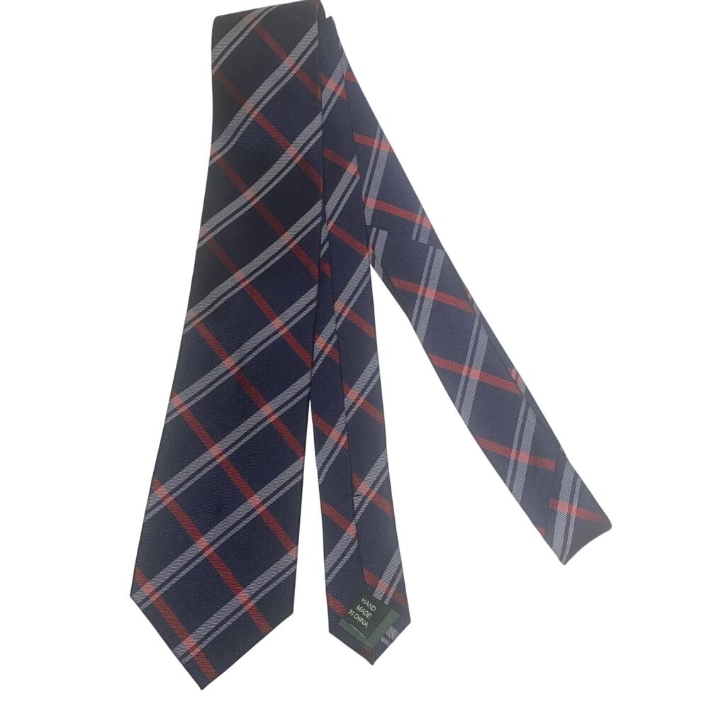 Ralph Lauren Blue Red White Plaid Black Label Tie 100% Silk 60”x3.5”